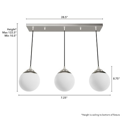 Hepburn 31'' Brushed Nickel Linear Cluster Pendant with White Glass Orbs