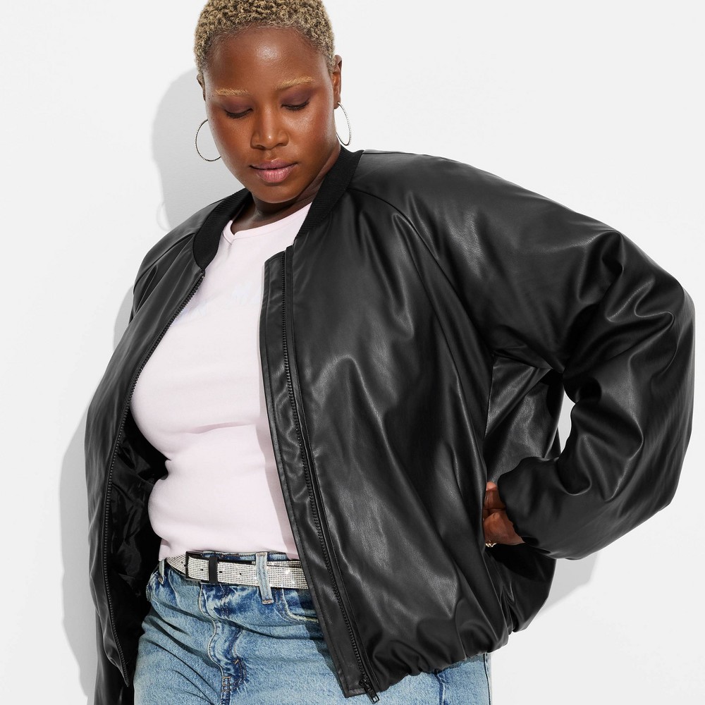 Womens Faux Leather Bomber Jacket