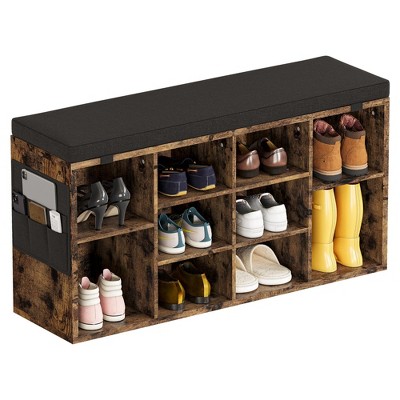 Shoe Storage Bench with Cushion, Cubby Shoe Rack with Adjustable Shelves, Shoe Organizer Cabinet for Entryway, Bedroom, Living Room