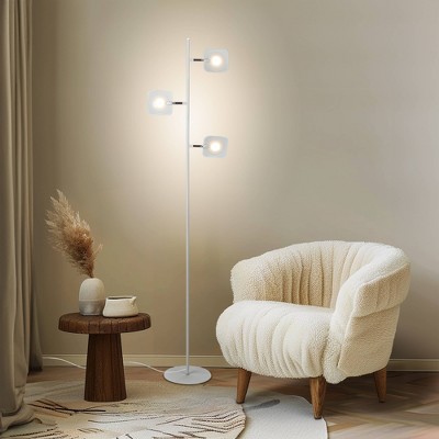 White Adjustable Multi-Head LED Floor Lamp with Dimmer