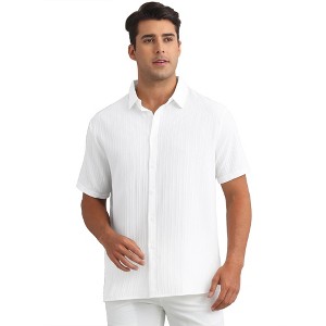 INSPIRE CHIC Men's Point Collar Short Sleeve Button Down Summer Linen Shirt - 1 of 4