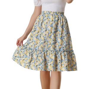 INSPIRE CHIC Women's Ruffle Hem Elastic Waist Flowy A-Line Swing Floral Midi Skirt - 1 of 4
