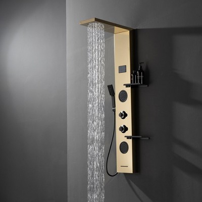 Gold and Black Stainless Steel Shower Panel System with Rainfall Shower Head