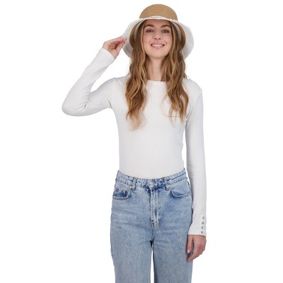 Tahari Women's Color Block Straw Bucket Hat with Fringe - Bucket Hat For Women