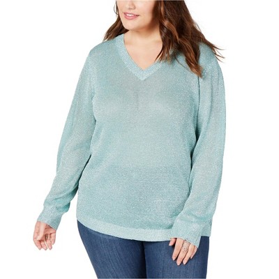 I.N.C International Concepts Womens Metallic Pullover Sweater, Metallic, 2X