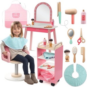 SVAN Pretend Hair Salon Wooden Play Set - Full Vanity Mirror Playset w Chair & Rolling Cart- Includes Blow Dryer, Brush, Styling, Cutting Tools & More - 1 of 4