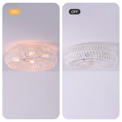 White Metal and Hemp Bohemian Flush Mount Ceiling Light
