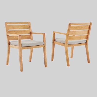 Portsmouth 2pc Outdoor Patio Karri Wood Chairs - Taupe - Modway