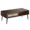 Coffee Table for Living Room,Mid Century Modern Wooden 2-Tier Rectangular Center Table with PVC Rattan Door Drawer - 3 of 4