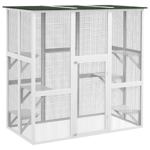 Outdoor Cat House Big Catio Wooden Feral Cat Shelter Enclosure with Large Spacious Interior, 6 High Ledges, Weather Protection Asphalt Roof, 71" L - 1 of 4