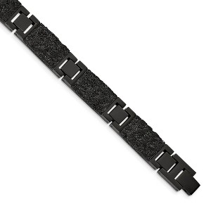 Black Bow Jewelry 12mm Black Plated Stainless Steel Textured Wire Link Bracelet, 8.5 In - 1 of 4