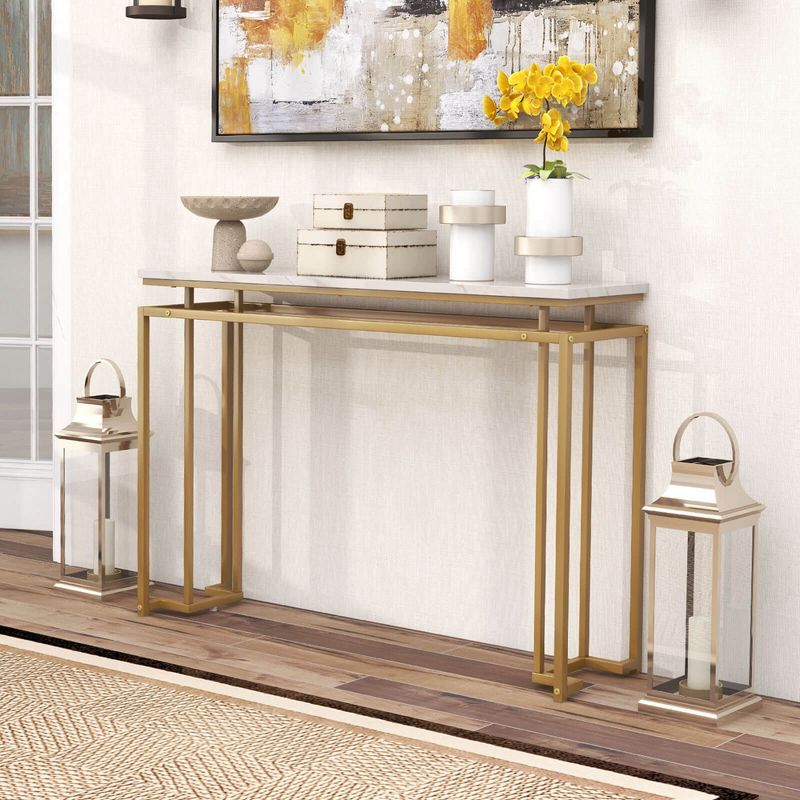 Costway 47" Faux Marble Top Console Table Modern Entryway Table with Anti-toppling Kit, 4 of 11