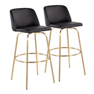 30" Contemporary 360° Swivel Bar Stools with Padded Seat and Backrest, Metal Base, and Round Footrest (Set of 2) for Kitchen - 1 of 4