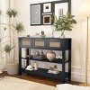 ORRD 43.3” Farmhouse Sofa Table with 3 Drawers & 2 Shelves, Entryway Console Table with Rattan Design, Adjustable Shelf & Anti-Tip Strap - 2 of 4