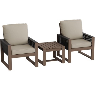 EAGLE PEAK 3 Pieces Natural Cedar Wood Bistro Set, Patio Conversation Set, Real Wood Outdoor Furniture with coffee Table