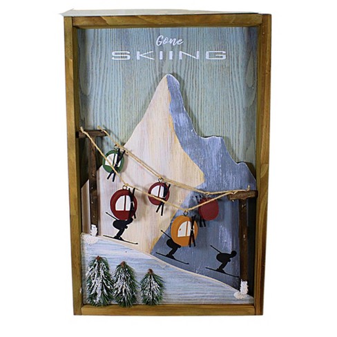 Ganz 20.0 Inch Gone Skiing Wall Decor Slopes Lifts Snow Downhill Box ...