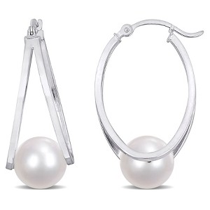 EVERLY JEWELRY | 8-8.5mm Cultured Freshwater Pearl Hoop Earrings in Sterling Silver – Multiple Pearl color Options. - 1 of 4