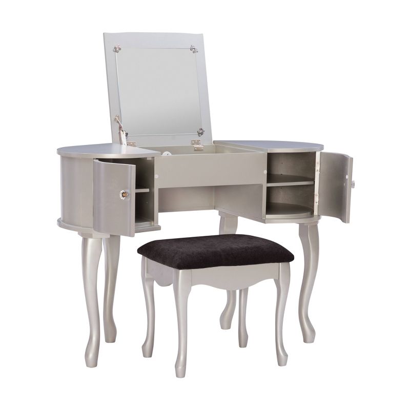 Paloma Glam Wood Flip-up Mirror 2 Door Vanity and Gray Upholstered Stool Silver - Linon, 3 of 19