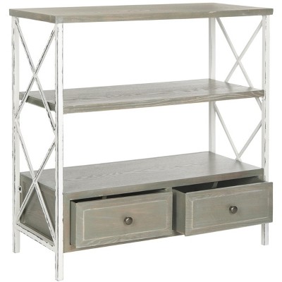 Transitional Ash Grey and White Smoke Metal-Wood Console with Dual Storage