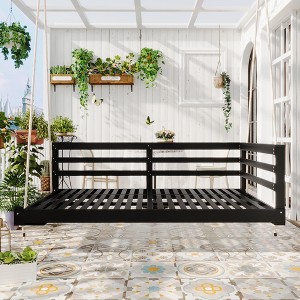 YOOCOZZ Wooden Patio Country Twin Size Swing Daybed with 4pcs 96-inch Hemp Ropes - 1 of 4