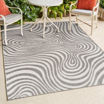 Gray and Ivory 8' x 10' Synthetic Striped Area Rug