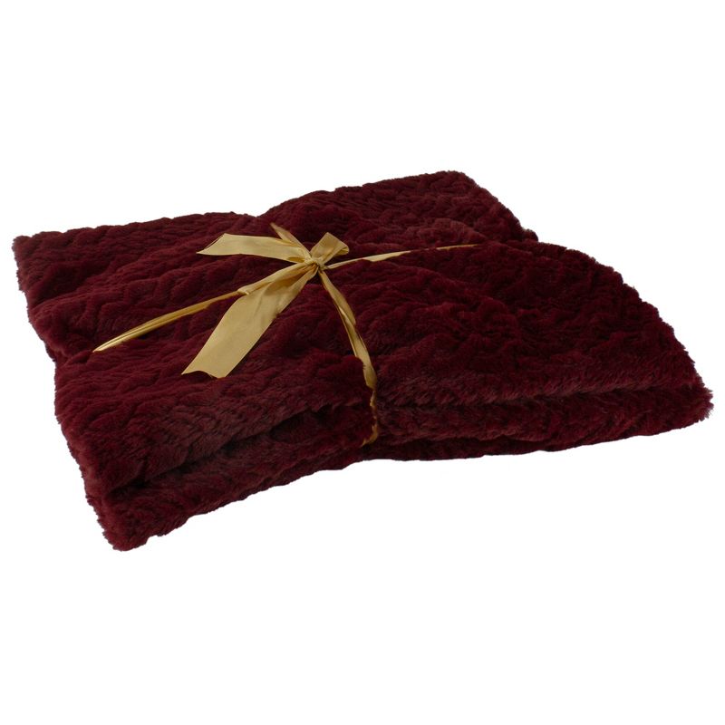 Northlight Burgundy Red Ultra Plush Faux Fur Throw Blanket 55" x 63", 4 of 5