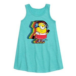 Girls' - Despicable Me Minions - Retro Rainbow Skater Graphic Sleeveless Aline Dress - 1 of 3