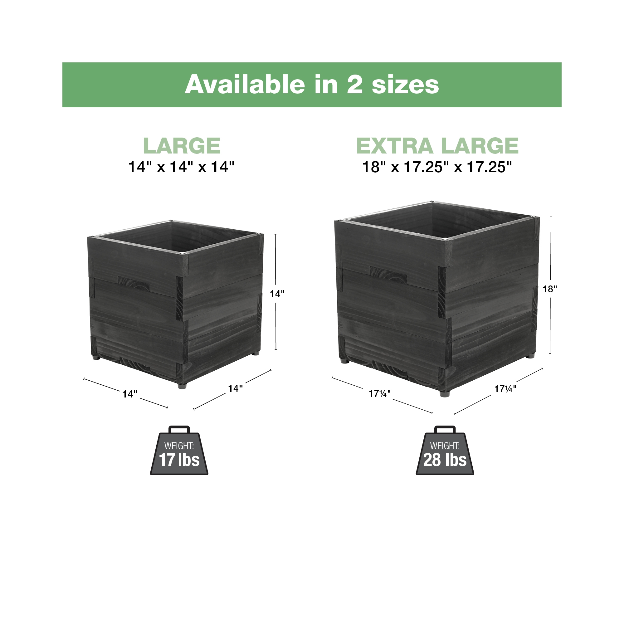 Excello Global Products RTA Planter Box With Pole Holder (Black) - 14"x14"x14" Undersized