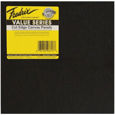 Fredrix Value Series Cut Edge Canvas Panel, 8 Inches Square, Black, pk of 25