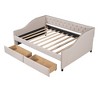 Upholstered daybed with Two Drawers Wood Slat Support Beige Full Size - 3 of 4
