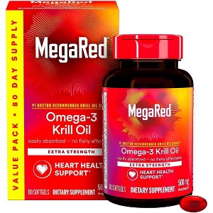 Megared Omega-3 Fish Oil Supplement 500mg Extra Strength Softgels, 80 Ct - 1 of 4