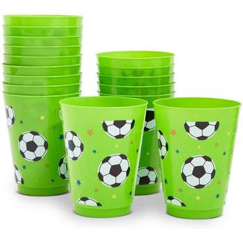 Blue Panda 16 Packs Soccer Ball Themed Reusable Plastic Cups for Kids Birthday Party Parties Supplies, Green