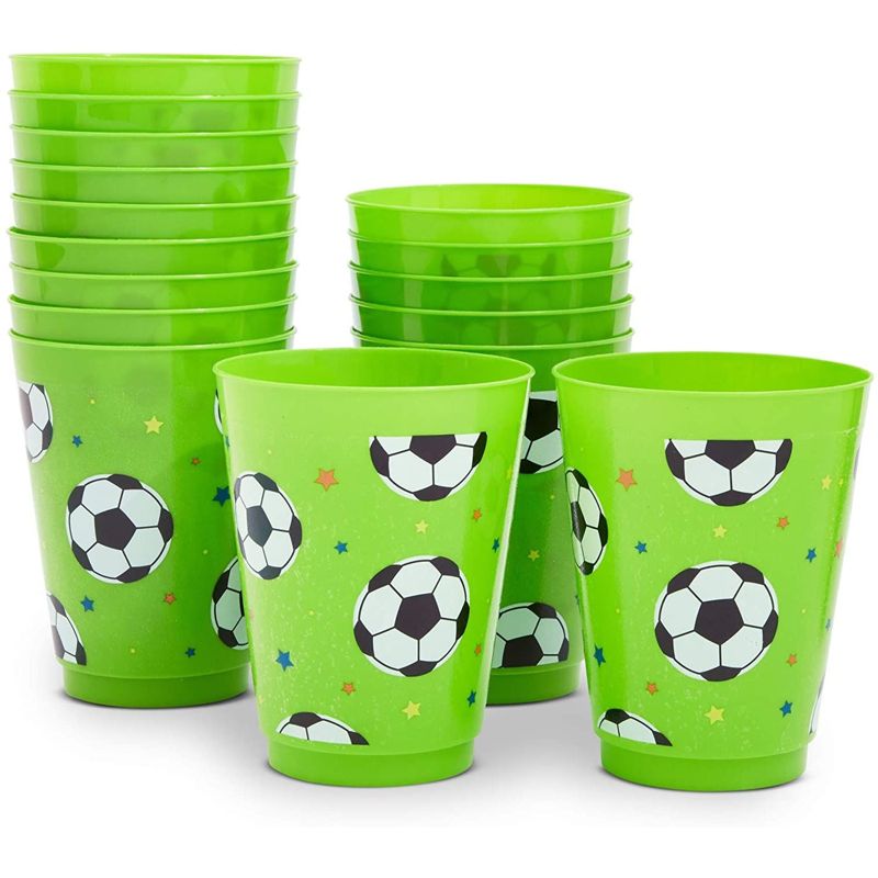 Blue Panda 16 Packs Soccer Ball Themed Reusable Plastic Cups for Kids Birthday Party Parties Supplies, Green, 1 of 7