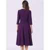 INSPIRE CHIC Women's 3/4 Sleeve Pleated Round Neck Pockets A-Line Swing Work Midi Dress - 3 of 4