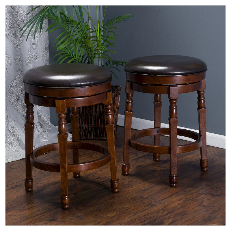 Set of 2 25.5&#34; Paxx Bonded Leather Swivel Counter Height Barstool Chocolate Brown - Christopher Knight Home, 3 of 5