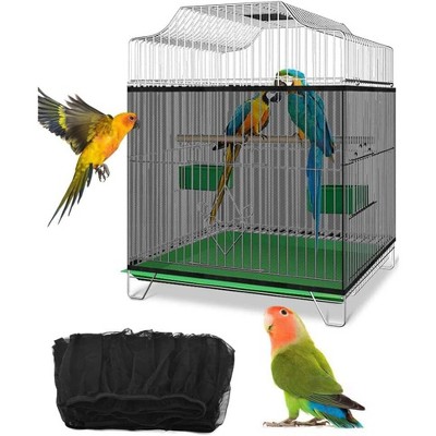 Universal Bird Cage Net Cover, Black Stretch Mesh Skirt with 15.8in Height, Adjustable Breathable Guard for All Cage Sizes