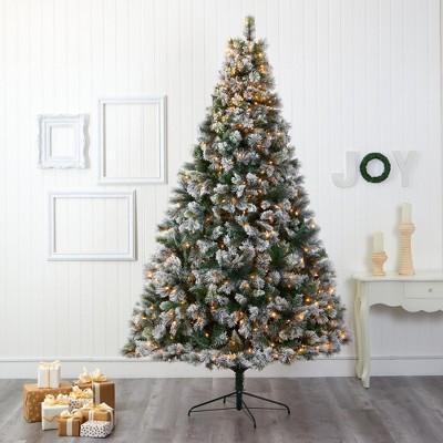 9-ft Flocked Pine Artificial Christmas Tree with Warm White LED Lights