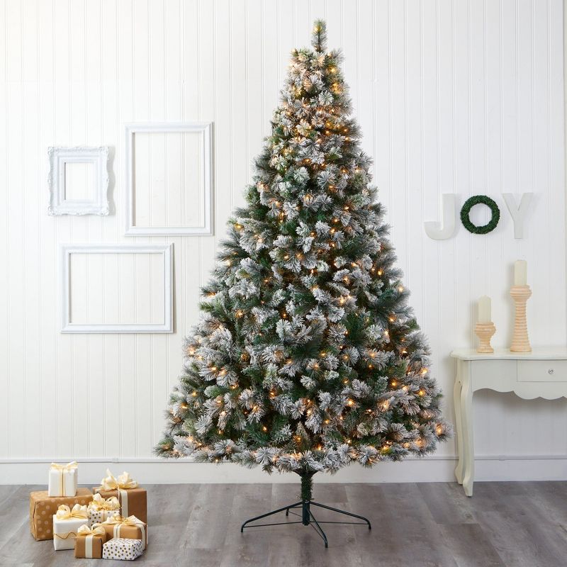 Nearly Natural 9-ft Flocked Oregon Pine Artificial Christmas Tree with 600 Clear Lights and 1580 Bendable Branches, 5 of 8