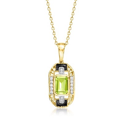 Ross-Simons 1.20 Carat Peridot and .10 ct. t.w. White Topaz Art Deco-Style Pendant Necklace With Multicolored Enamel in 18kt Gold Over Sterling Size