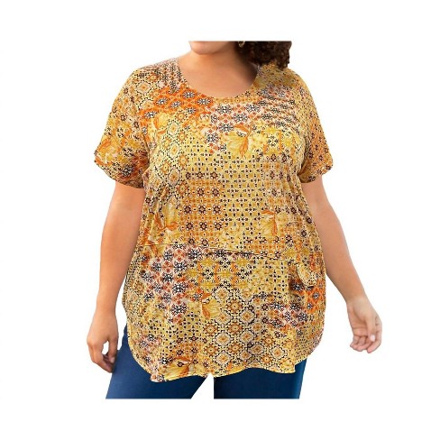 Women's Printed Tyler Flair Short Sleeve Top - Plus Size - On The Plus Side - image 1 of 4