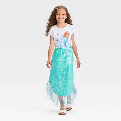 Girls' Disney The Little Mermaid Swim Tail Skirt - Turquoise Blue, image 3 of 4 slides
