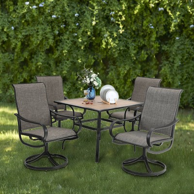 5pc Patio Set with Steel Square Table & 360 Swivel Sling Arm Chairs - Captiva Designs