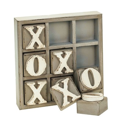 Transpac 9 Inch White Wood Tic Tac Toe Game Stylish Tabletop Decor Gift for Hostess Easy Care Indoor Use