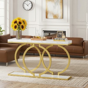 Lirago 55" Console Table Narrow Entryway Sofa Table Geometric Metal Frame Modern Hallway Table for Living Room White - 1 of 4