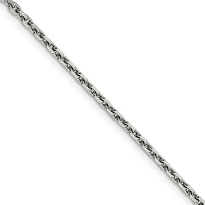 Black Bow Jewelry 2.5mm, 14k White Gold, Diamond Cut Solid Cable Chain Necklace