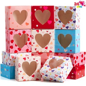 Joyfy 24 Pcs Valentine's Day Heart Bakery Cookie Boxes 4.5 x 4.5 x 2.5'' Treat Boxes with Window Cupcake Candy Doughnut Gift Container - 1 of 4