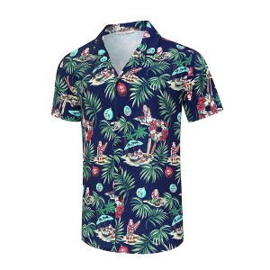 BLUEMING Men's Hawaiian Shirt Short Sleeve Floral Button Down Shirts Hot Holiday Beach Shirts - 1 of 4