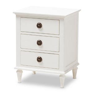 Venezia French - Inspired Rustic Washed Wood 3 - Drawer Nightstand - White - Baxton Studio - 1 of 4