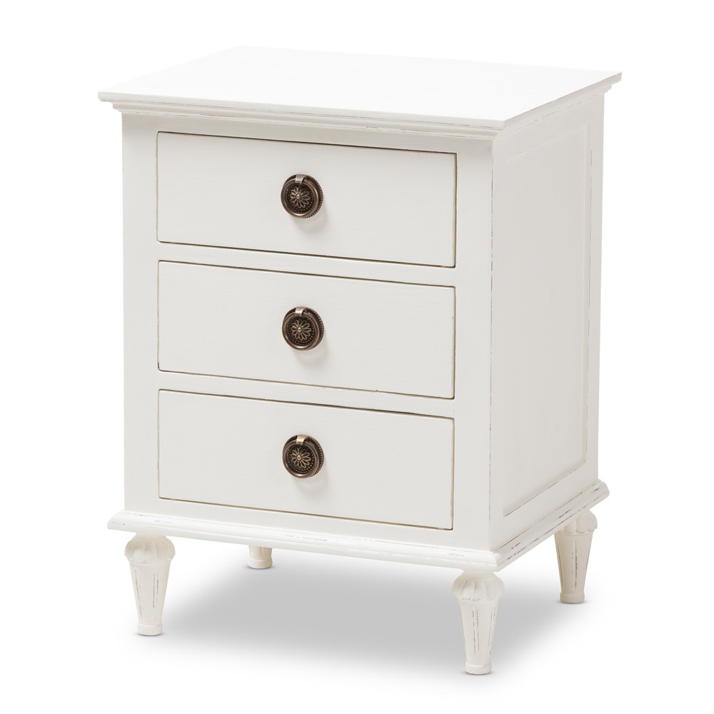 Photos - Storage Сabinet Venezia French - Inspired Rustic Washed Wood 3 - Drawer Nightstand - White