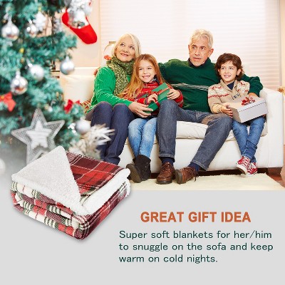 Red Plaid Sherpa Reversible Christmas Throw Blanket, 50x60 inches